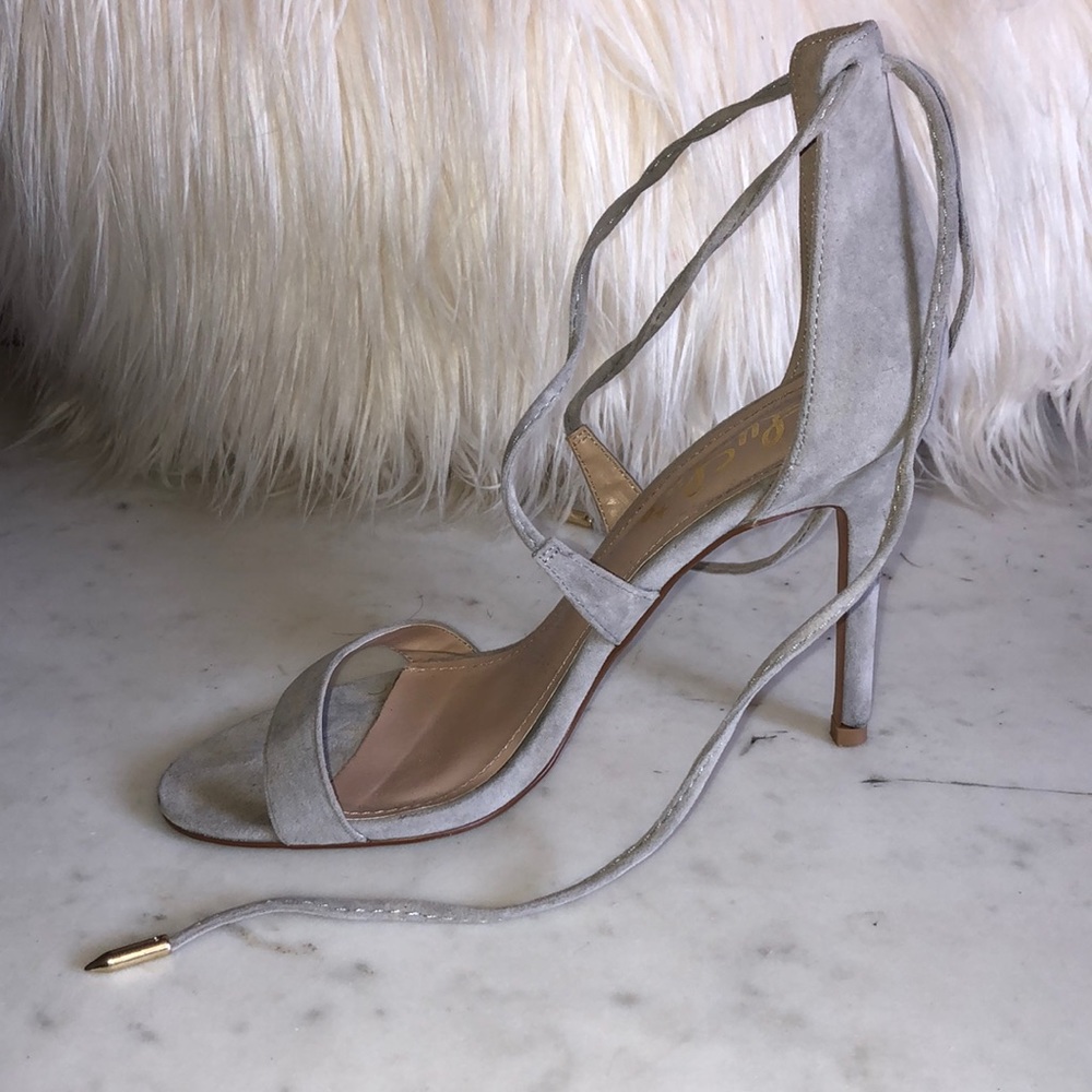 Light Grey Suede Lace Up Lulu Heels